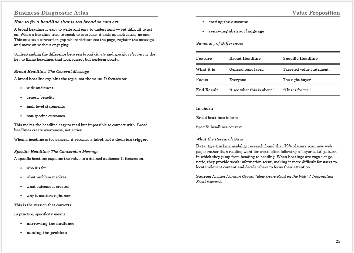 Business Diagnostic Atlas: How to fix a headline that is too broad to convert