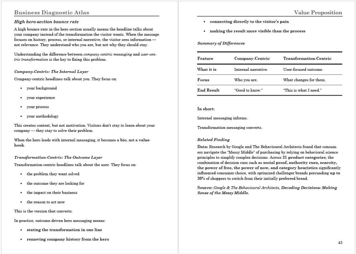 Business Diagnostic Atlas: High hero‑section bounce rate