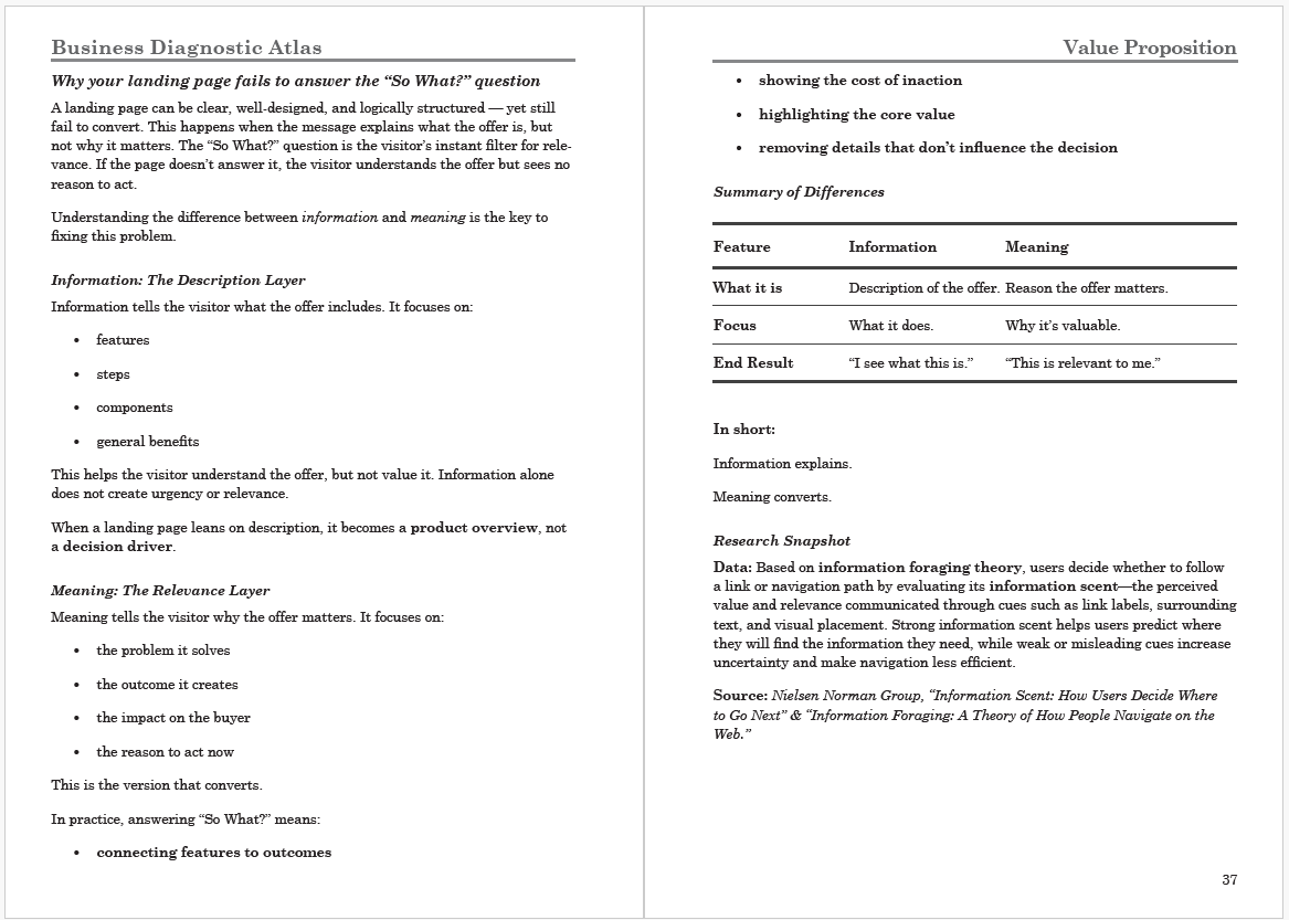 Business Diagnostic Atlas: Why your landing page fails to answer the “So What?” question